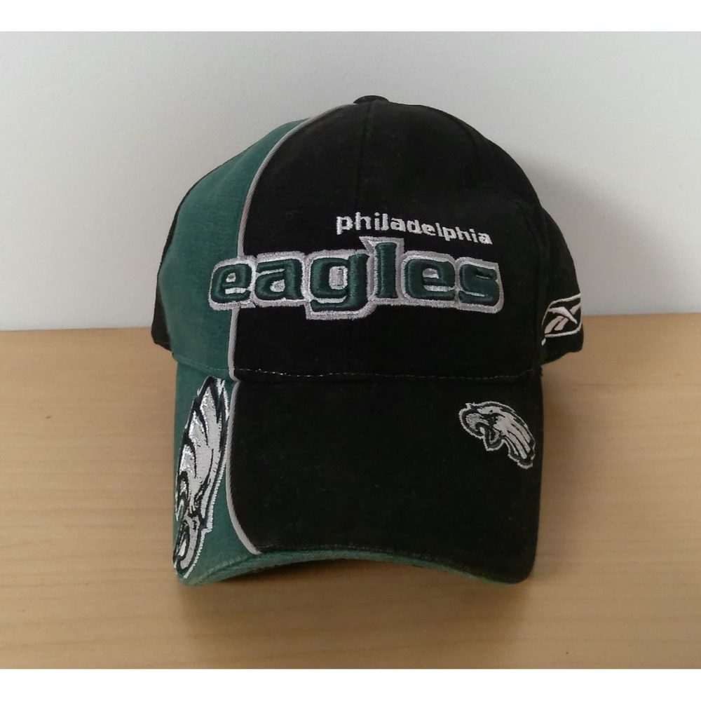 Vintage Philadelphia Eagles Hat Reebok Pro Line NFL Strapback Black Green Y2K